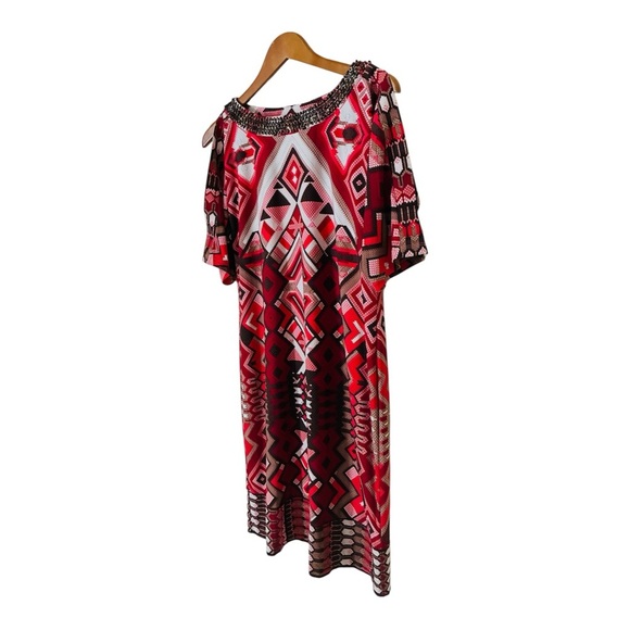 Chico's Beaded Sequin Slit Sleeve Aztec Shift Dress 1 Medium - Picture 2 of 8